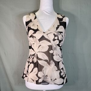 Banana Republic Black Gray Floral Orchid Print 100% Silk Lined Blouse Tank Top 6